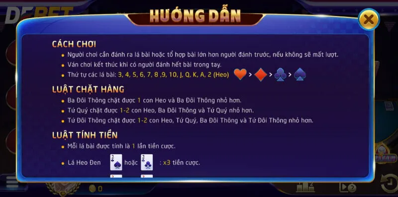 Hướng dẫn chơi game bài Tiến Lên tại sàn giải trí Debet 2 Luật chơi Tiến Lên cơ bản
