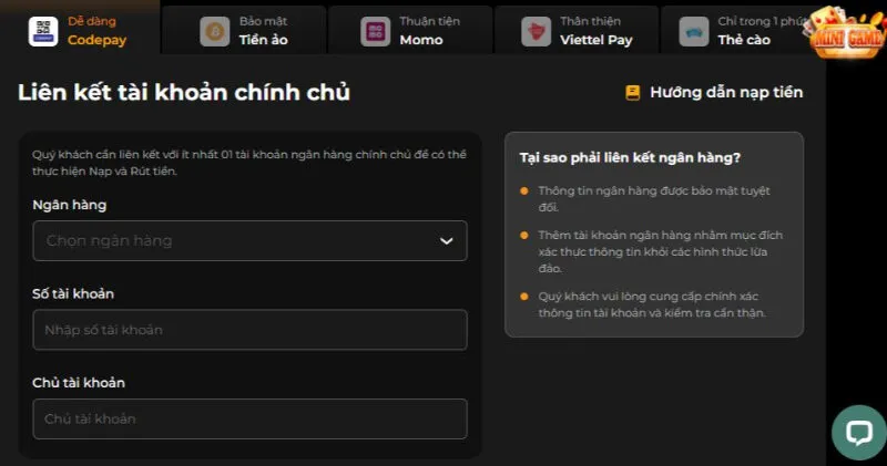 Hướng dẫn chơi game bài Tiến Lên tại sàn giải trí Debet 4 Nạp tiền vào Debet để có vốn tham gia game bài Tiến Lên